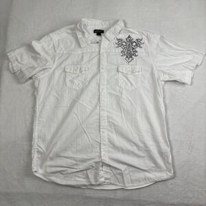 Y2K Helix White Short Sleeve Collared Button Up Shirt Men's XXL